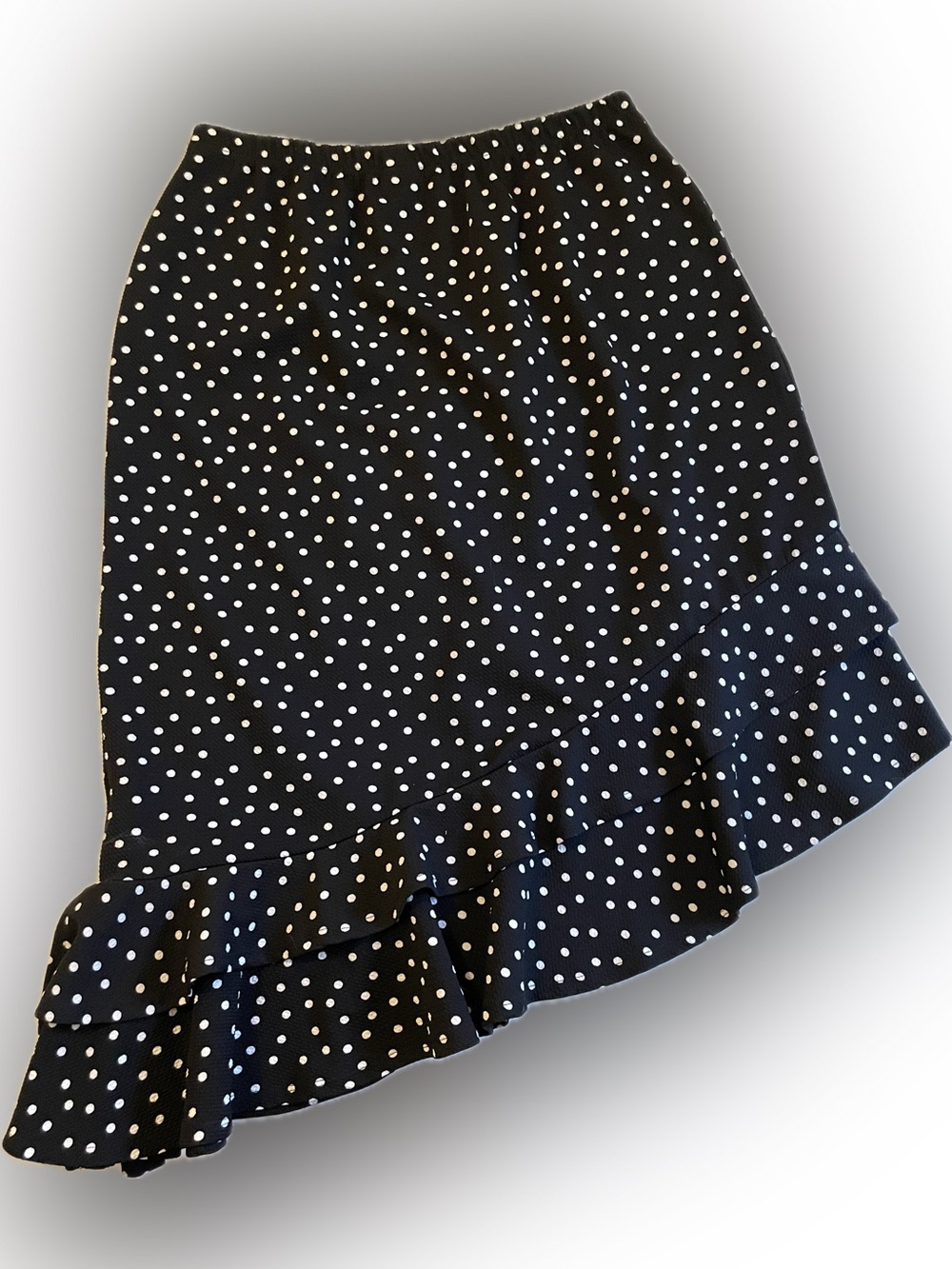bobeau Black and White Polka Dot Asymmetrical Ruffle Skirt